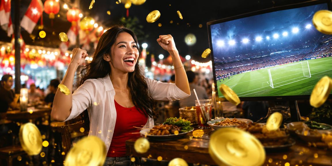 Suasana pasar malam yang ramai dengan aktivitas taruhan dan hiburan digital yang semarak